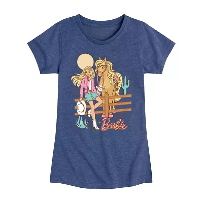 Desert Cowgirl Big Kid Girls Crew Neck Short Sleeve Classic Fit Barbie Graphic T-Shirt