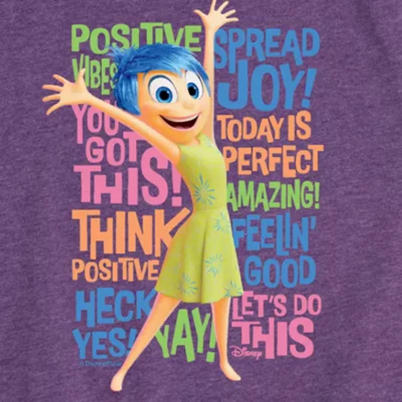Joy Positive Words Big Kid Girls Crew Neck Short Sleeve Inside Out T-Shirt