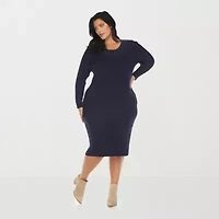 White Mark Womens Plus Long Sleeve Midi Sweater Dress