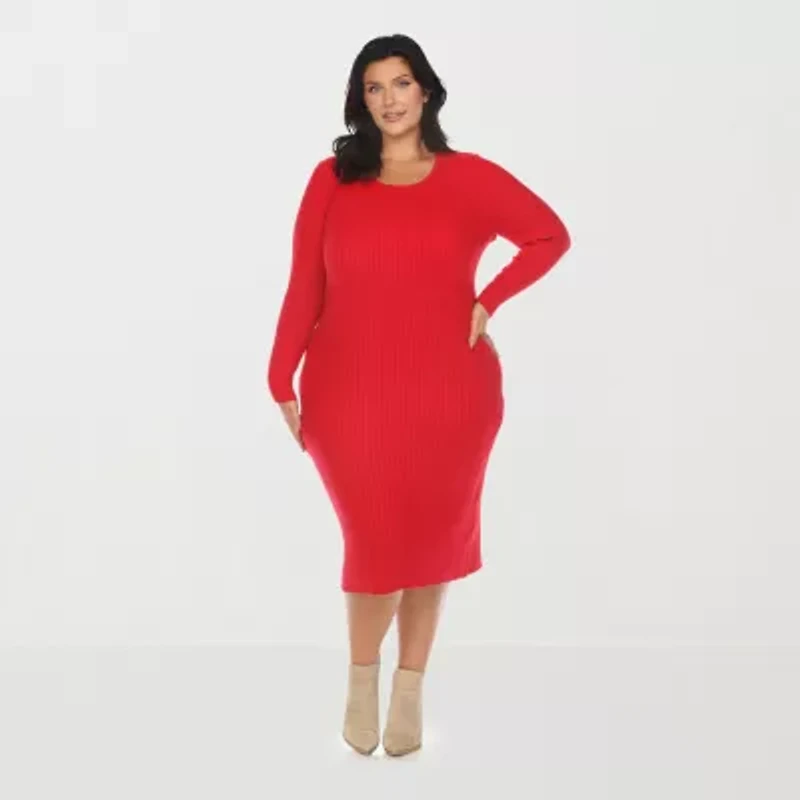 White Mark Womens Plus Long Sleeve Midi Sweater Dress