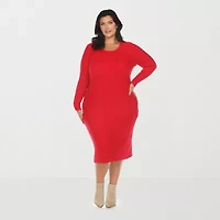 White Mark Womens Plus Long Sleeve Midi Sweater Dress