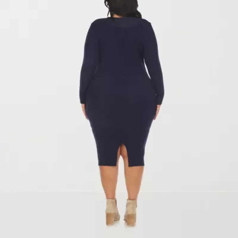 White Mark Womens Plus Long Sleeve Midi Sweater Dress