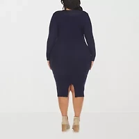 White Mark Womens Plus Long Sleeve Midi Sweater Dress