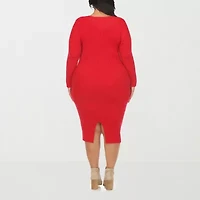 White Mark Womens Plus Long Sleeve Midi Sweater Dress