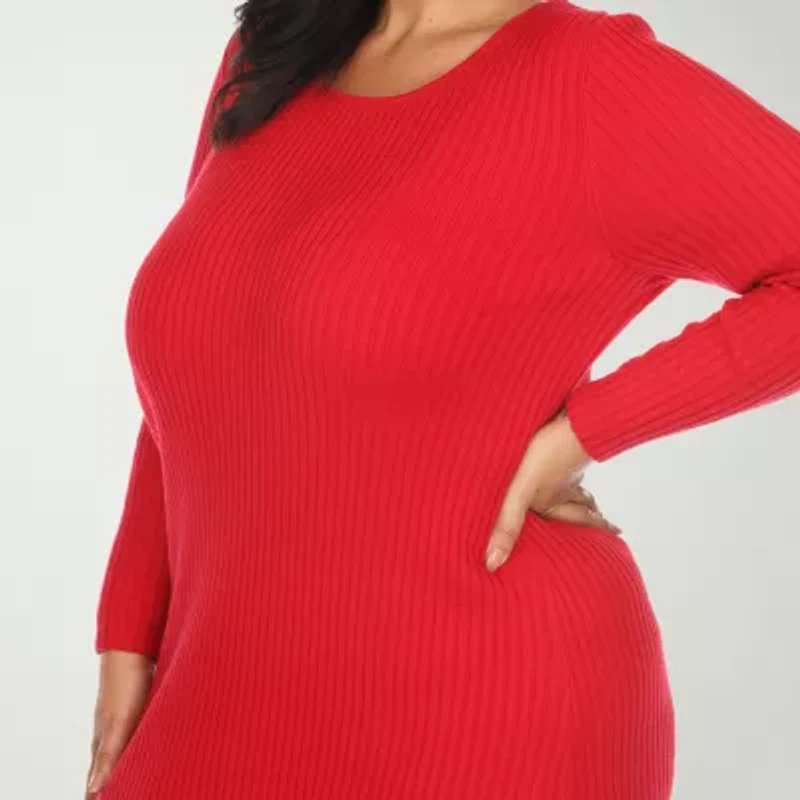 White Mark Womens Plus Long Sleeve Midi Sweater Dress