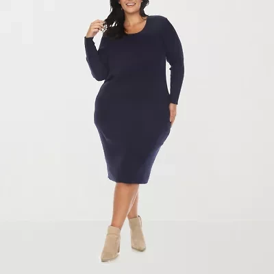 White Mark Womens Plus Long Sleeve Midi Sweater Dress