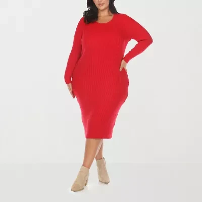 White Mark Womens Plus Long Sleeve Midi Sweater Dress