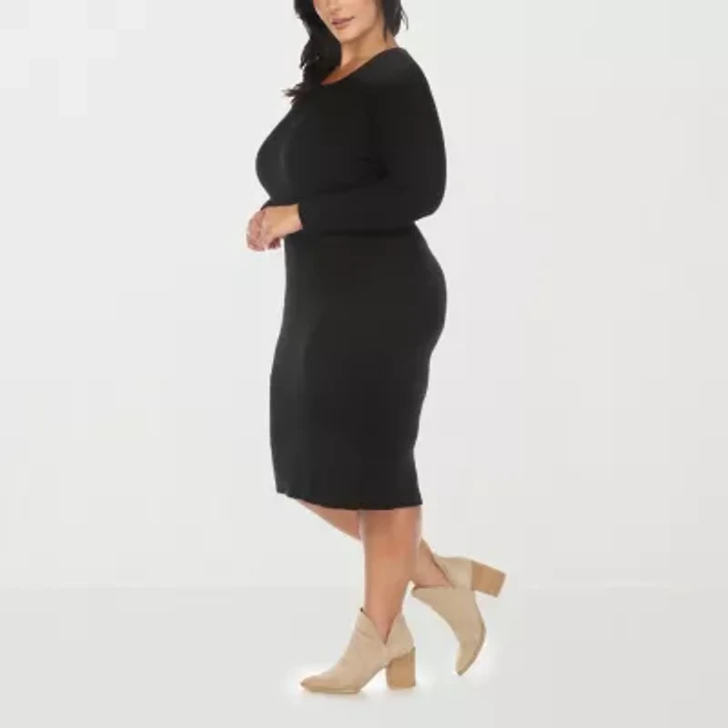 White Mark Womens Long Sleeve Midi Sweater Dress Plus