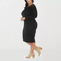 White Mark Womens Long Sleeve Midi Sweater Dress Plus