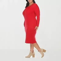 White Mark Womens Plus Long Sleeve Midi Sweater Dress