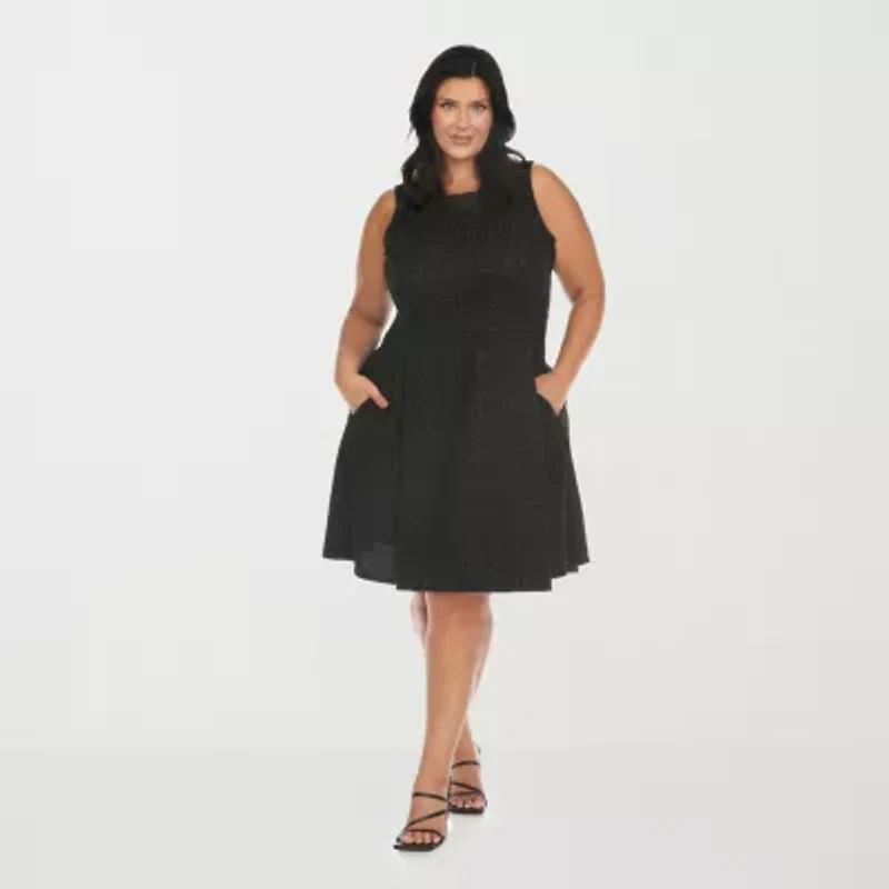 White Mark Womens Sleeveless Plus Fit + Flare Dress