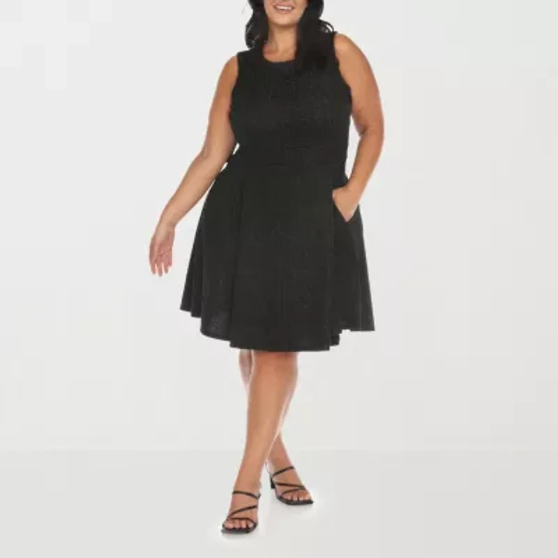 White Mark Womens Sleeveless Plus Fit + Flare Dress