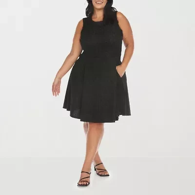 White Mark Womens Sleeveless Plus Fit + Flare Dress