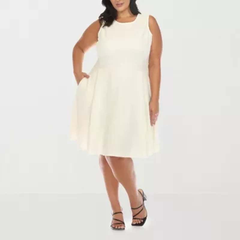 White Mark Womens Plus Sleeveless Fit + Flare Dress