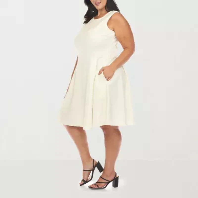 White Mark Womens Plus Sleeveless Fit + Flare Dress
