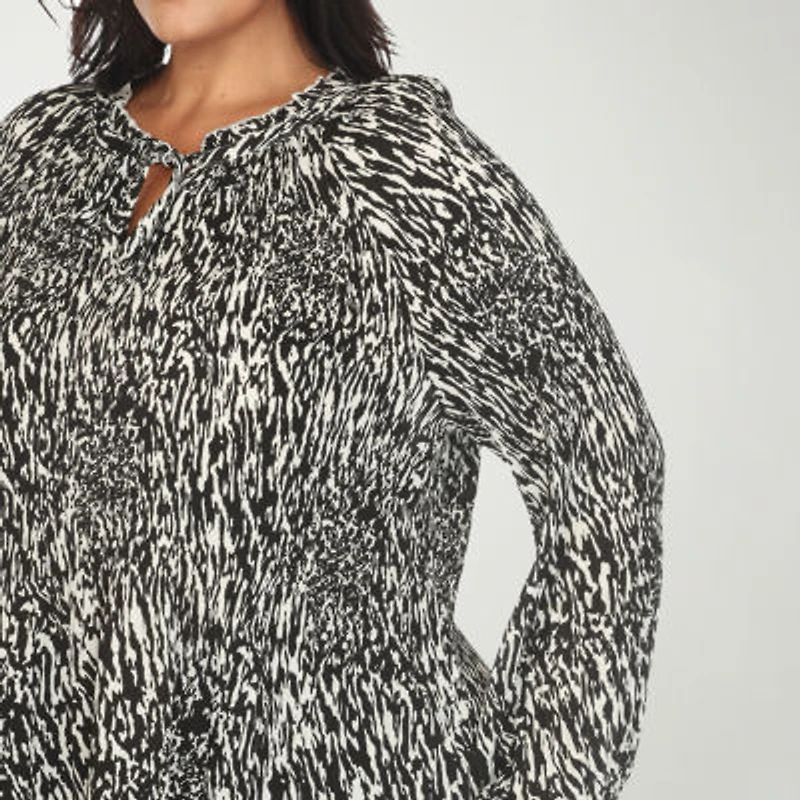 White Mark Womens Split Tie Neck Long Sleeve Plus Blouse