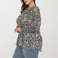 White Mark Womens Split Tie Neck Long Sleeve Plus Blouse