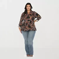 White Mark Womens V Neck Long Sleeve Plus Blouse