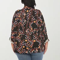 White Mark Womens V Neck Long Sleeve Plus Blouse