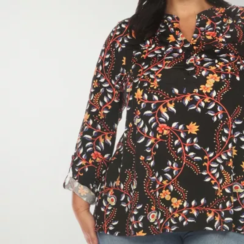 White Mark Womens V Neck Long Sleeve Plus Blouse