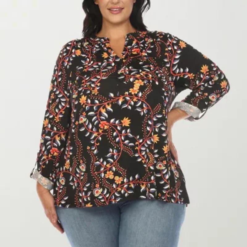 White Mark Womens V Neck Long Sleeve Plus Blouse