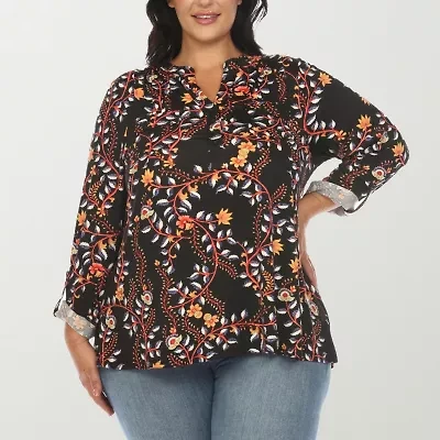 White Mark Womens V Neck Long Sleeve Plus Blouse