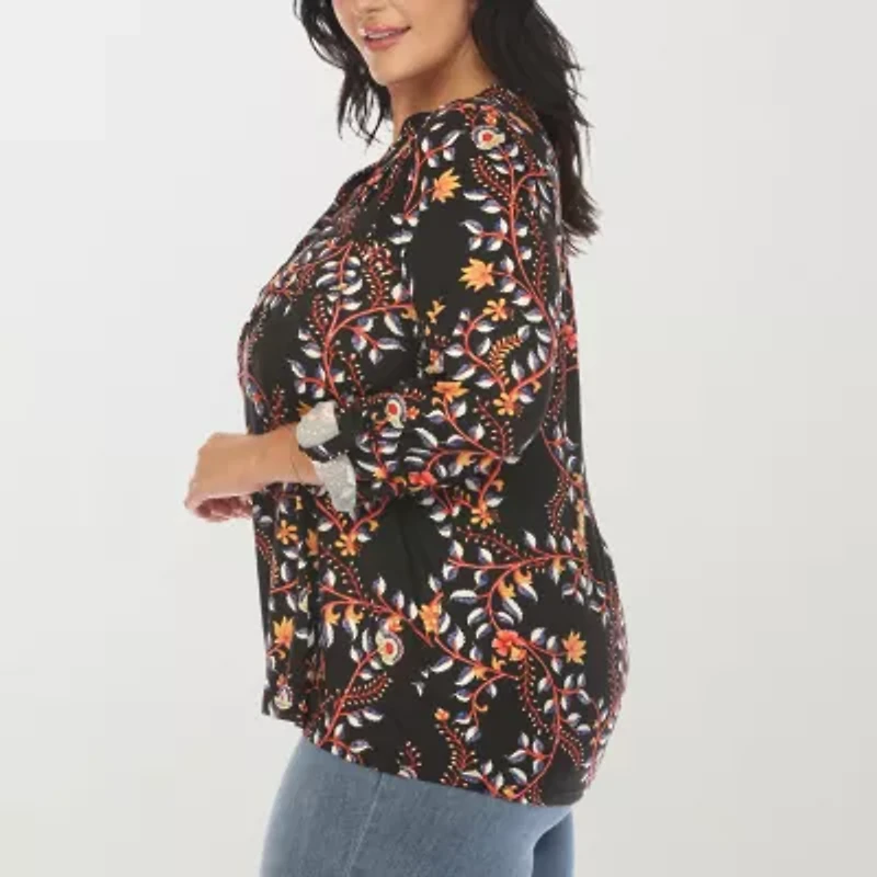White Mark Womens V Neck Long Sleeve Plus Blouse