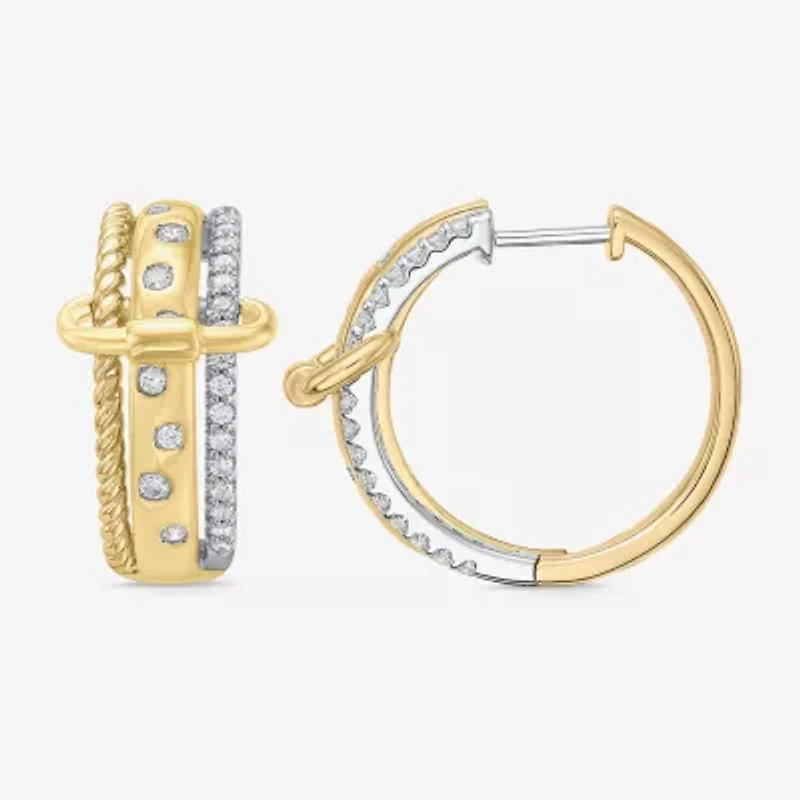 Limited Quantities! (I / Si2) Womens 1/2 CT. T.W. Lab Grown White Diamond 10K Gold Over Silver Sterling Silver 20mm Hoop Earrings