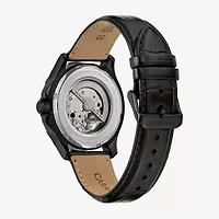 Caravelle Designed By Bulova Automatic Mens Black Leather Strap Watch 45a153
