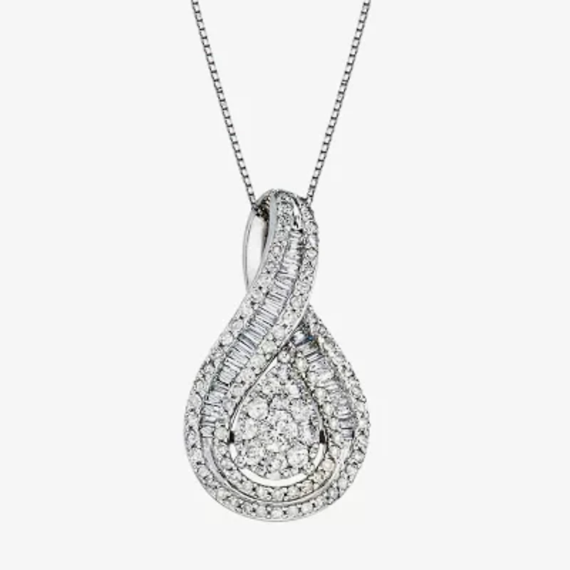 Diamond Blossom Womens 1 CT. T.W. Natural White Diamond 10K White Gold Pear 18 Inch Pendant Necklace