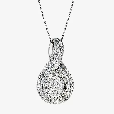 Diamond Blossom Womens 1 CT. T.W. Natural White Diamond 10K White Gold Pear 18 Inch Pendant Necklace