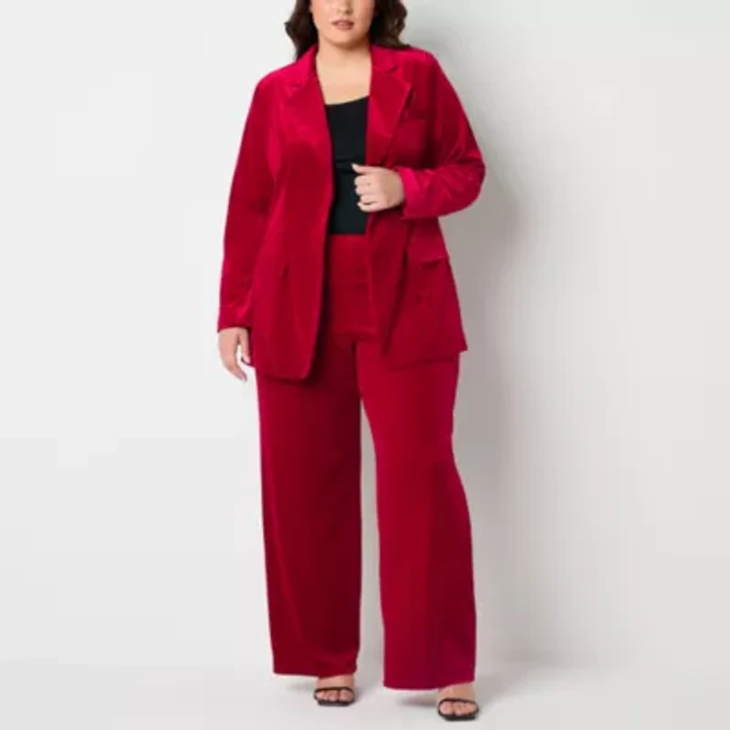 Premier Amour Velvet Womens Stretch Fabric Regular Fit Plus Blazer