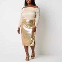 Premier Amour Sequin Womens Plus Midi Pencil Skirt