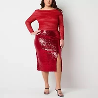 Premier Amour Sequin Womens Midi Pencil Skirt Plus