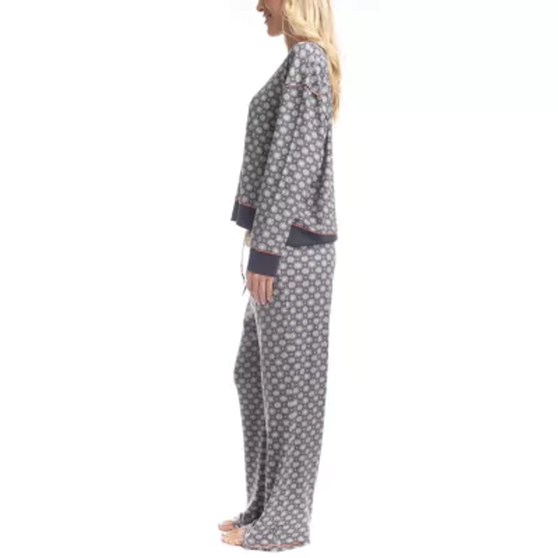 Ocean Pacific Womens Microfleece Crew Neck Long Sleeve 2-pc. Pajama Sets