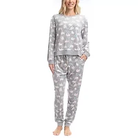 Muk Luks Womens Velour Crew Neck Long Sleeve 2-pc. Pajama Sets