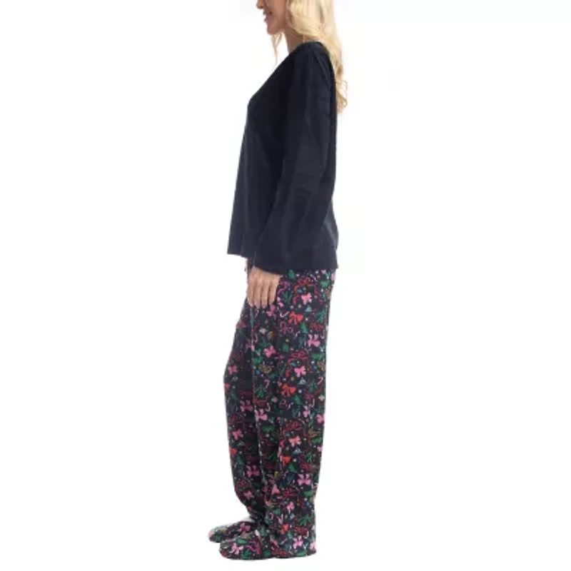 GoodNight Kiss Womens Microfleece V-Neck Long Sleeve 3-pc. Pajama Sets