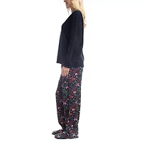 GoodNight Kiss Womens Microfleece V-Neck Long Sleeve 3-pc. Pajama Sets