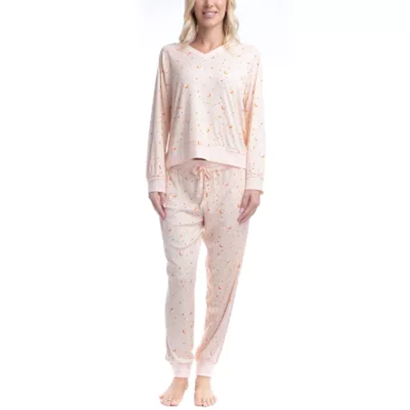 Ocean Pacific Womens V-Neck Long Sleeve 2-pc. Pajama Sets