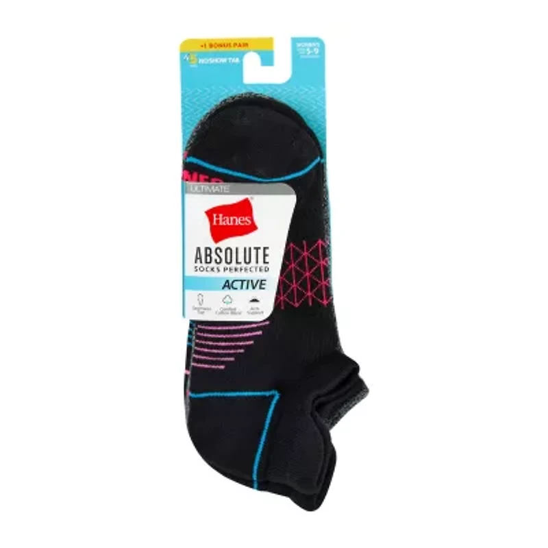 Hanes Absolute Active Heel Tab Womens 5 Pair No Show Socks