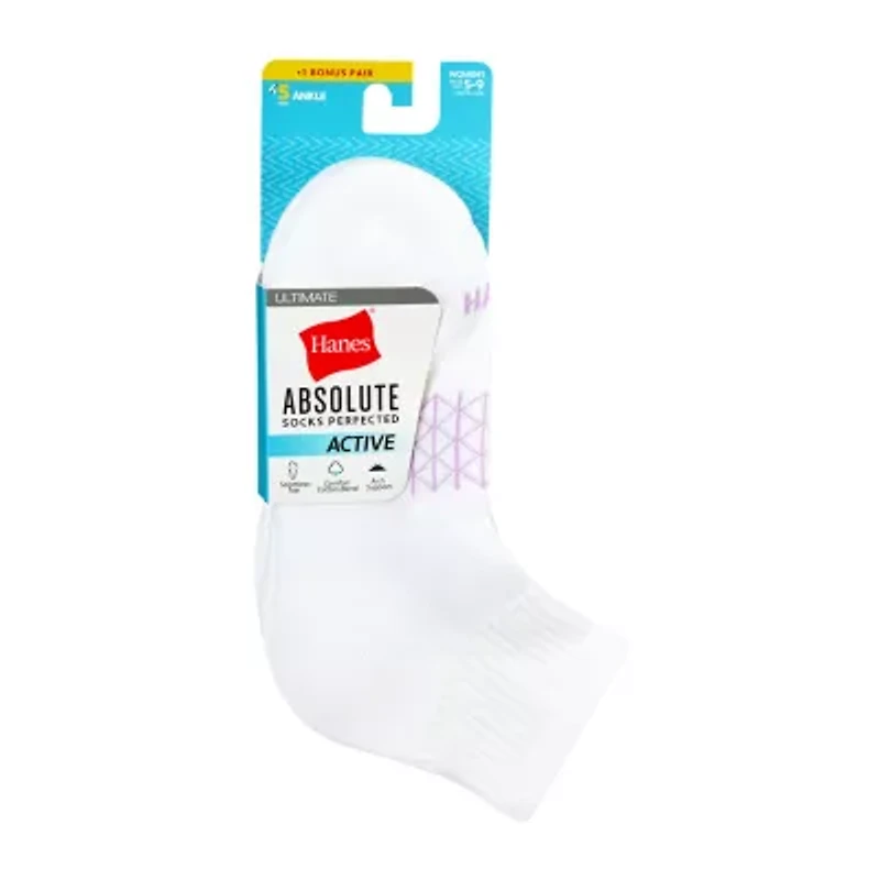 Hanes Absolute Active Heel Tab Womens Breathable 5 Pair Quarter Ankle Socks