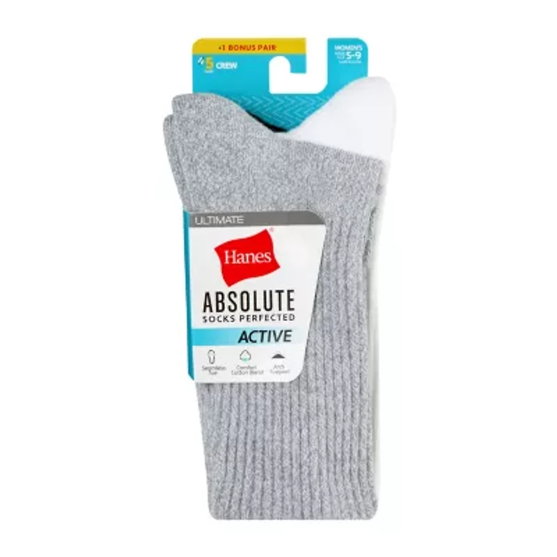 Hanes Absolute Active Heel Tab Womens 5 Pair Crew Socks