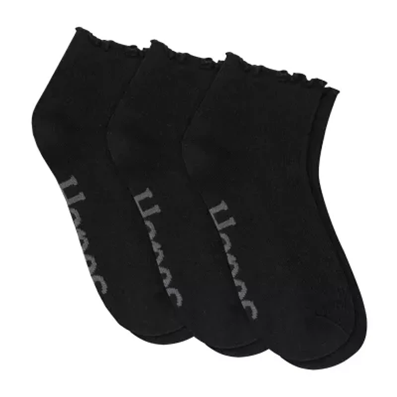 Hanes Supersoft Lettuce Edge Womens Multi-Pack 3 Pair Quarter Ankle Socks