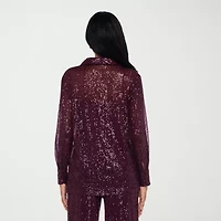 Premier Amour Womens Long Sleeve Sequin Blouse