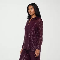 Premier Amour Womens Long Sleeve Sequin Blouse