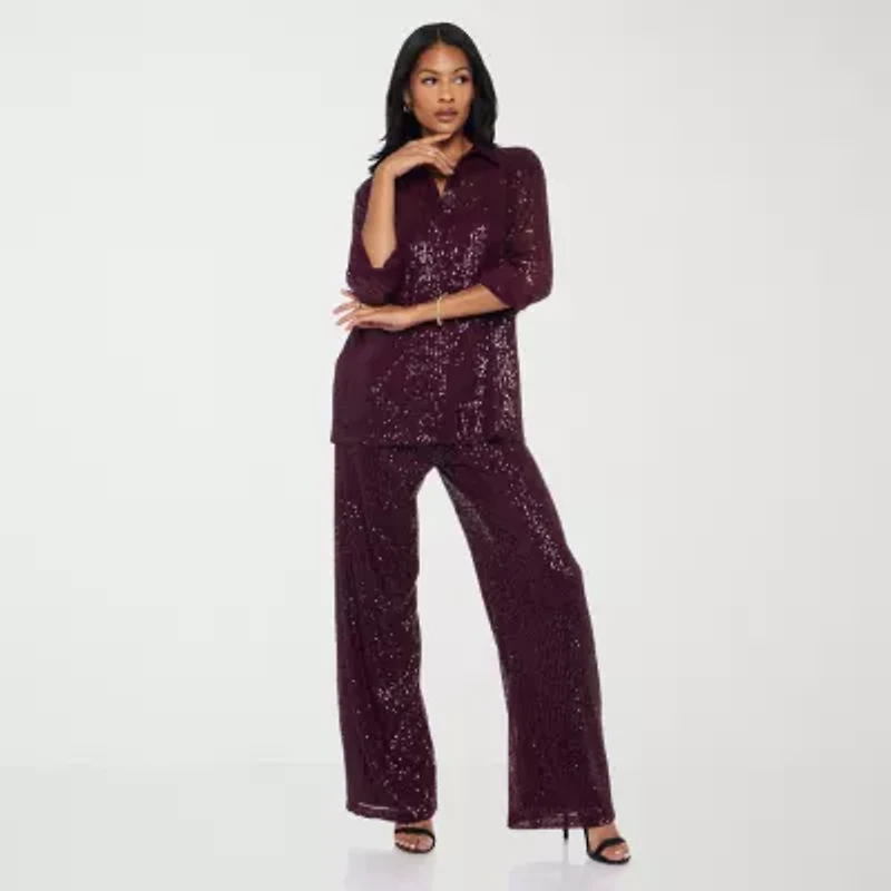 Premier Amour Womens Long Sleeve Sequin Blouse