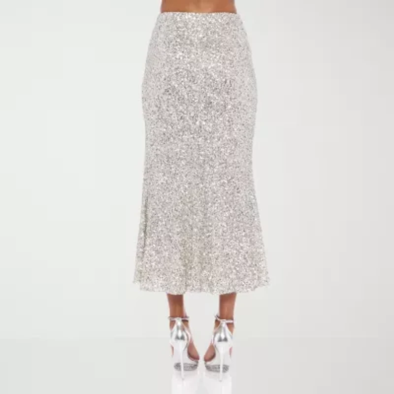 Premier Amour Womens Mid Rise Stretch Fabric Sequin Maxi Skirt