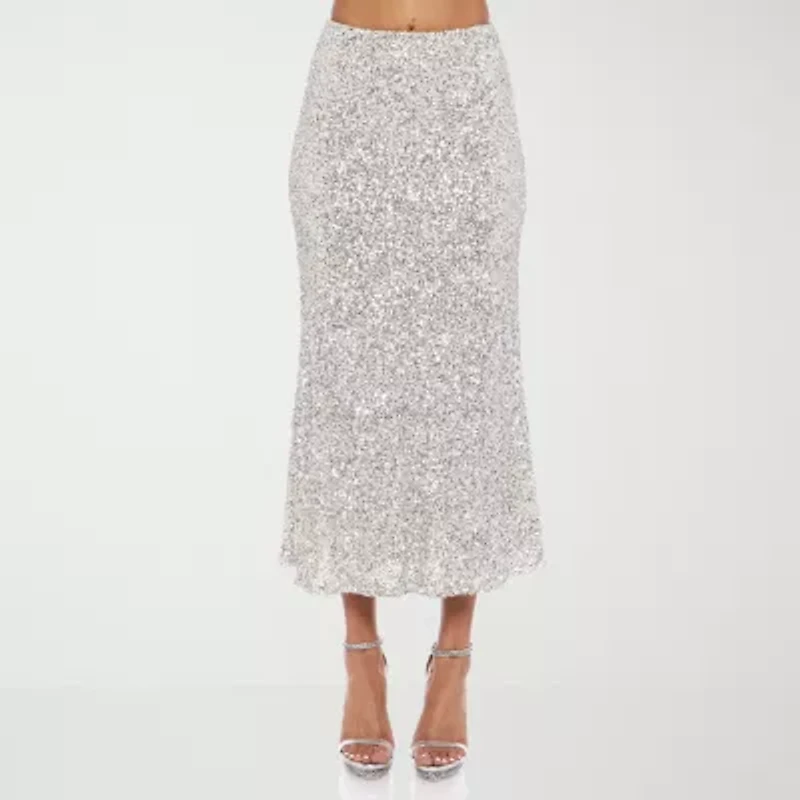 Premier Amour Womens Mid Rise Stretch Fabric Sequin Maxi Skirt