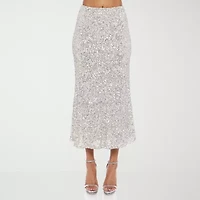 Premier Amour Womens Mid Rise Stretch Fabric Sequin Maxi Skirt
