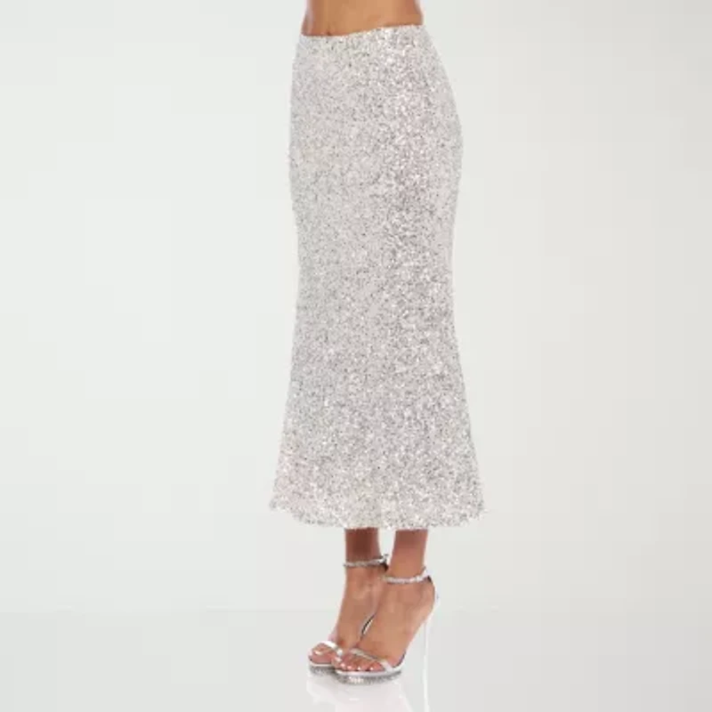 Premier Amour Womens Mid Rise Stretch Fabric Sequin Maxi Skirt